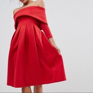 Red long sleeve midi dress